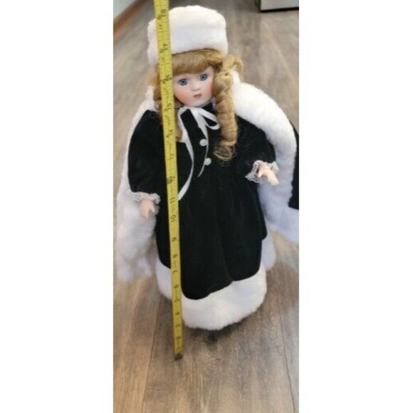 ANCO Porcelain Doll in Black Winter Cape Dress Faux Fur Muff with Stand 16" - Picture 11 of 11